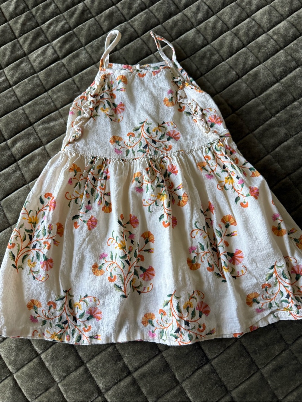Old Navy White Floral Embroidered Sundress with Pink, Orange and Green Details